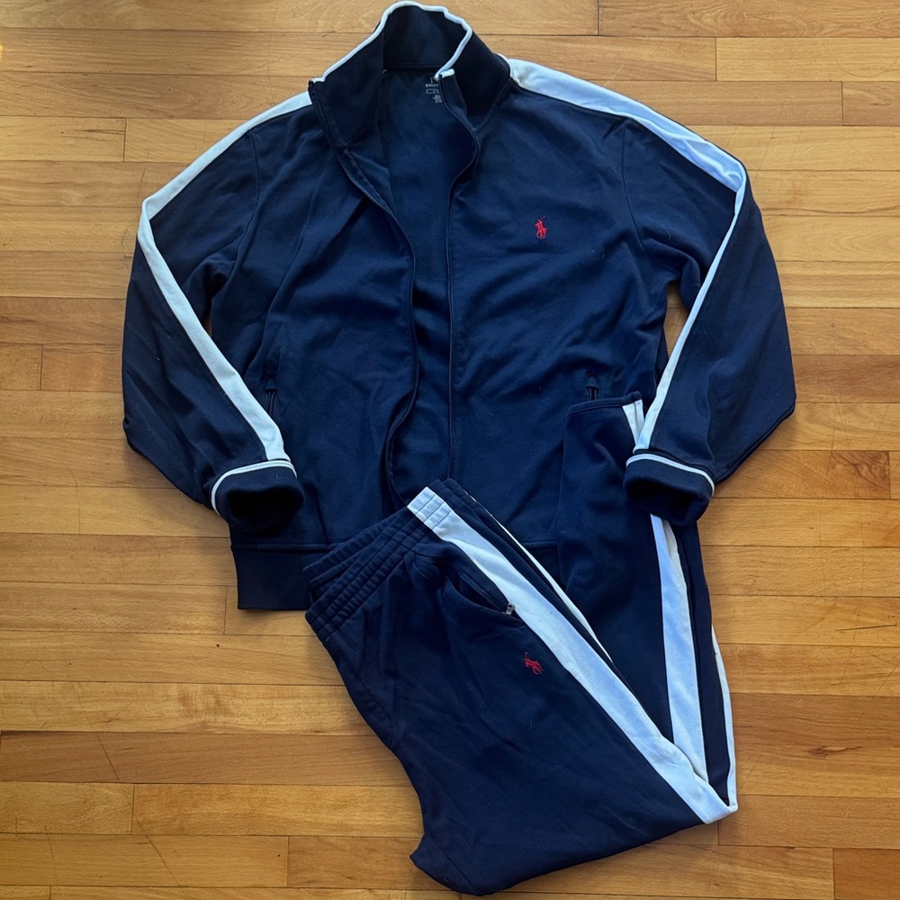 Polo Navy Blue Track Suit with White Stripes